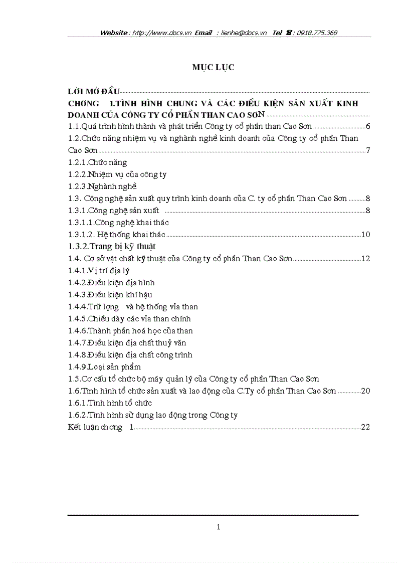 Tổ chức hạch toán chi phí và tính giá thành sản phẩm trong Công ty cổ phần than Cao Sơn