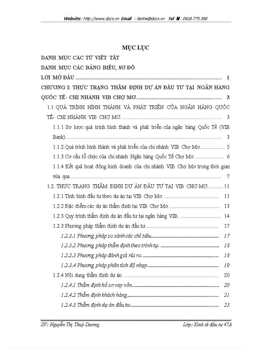 1số giải pháp nâng cao chất lượng công tác thẩm định dự án đầu tư tại ngânhàng NHTMCP Quốc Tế VIB Chi nhánh Chợ Mơ