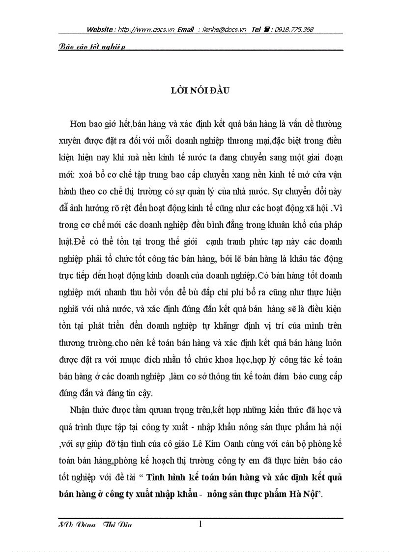 Tổ chức công tác kế toán bán hàng và xác định kết quả bán hàng tại công ty xuất nhập khẩu nông sản thực phẩm hà nội