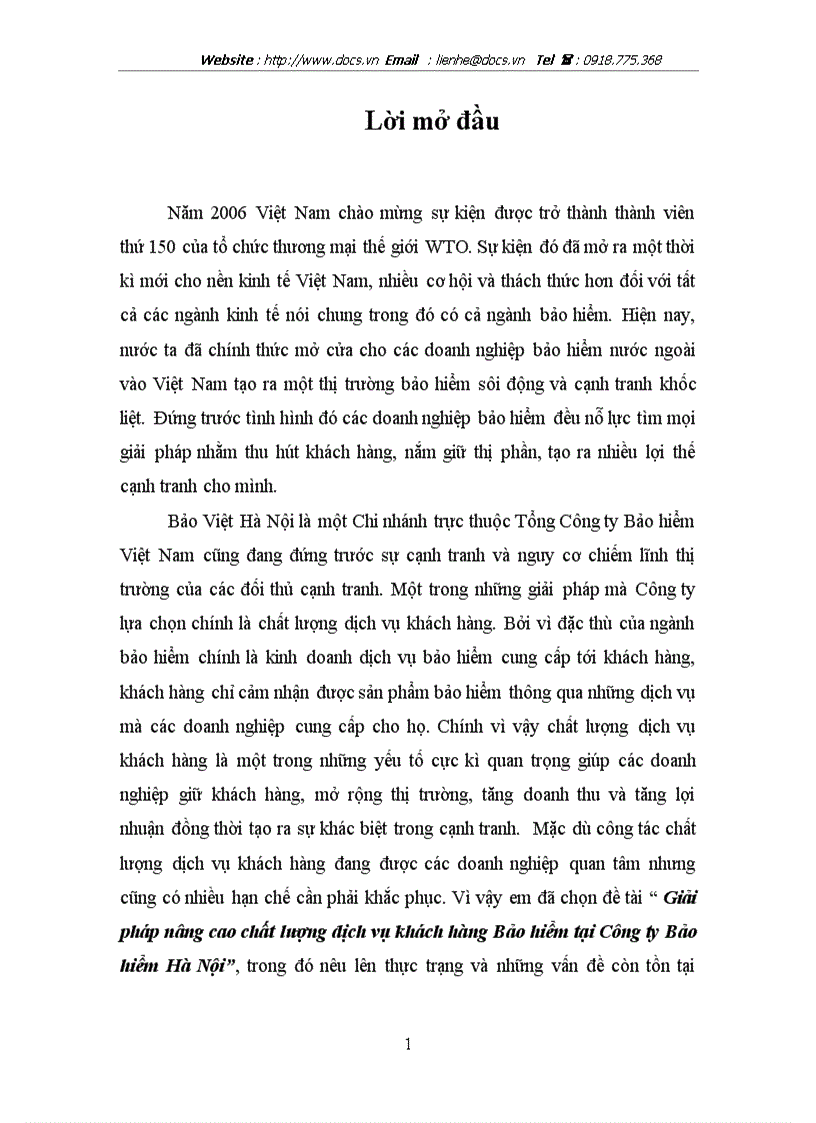 Giải pháp nâng cao chất lượng dịch vụ khách hàng Bảo hiểm tại Công ty Bảo hiểm Hà Nội