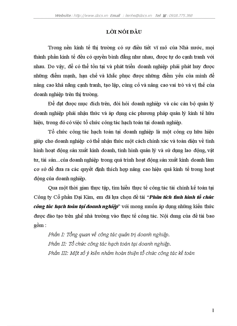 Phân tích tình hình tổ chức công tác hạch toán tại doanh nghiệp
