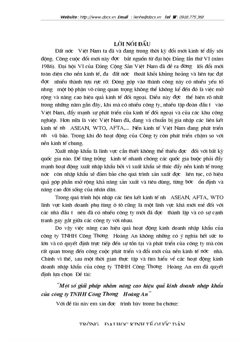 Một số giải pháp nhằm nâng cao hiệu quả kinh doanh nhập khẩu của công ty TNHH Công Thương Hoàng An