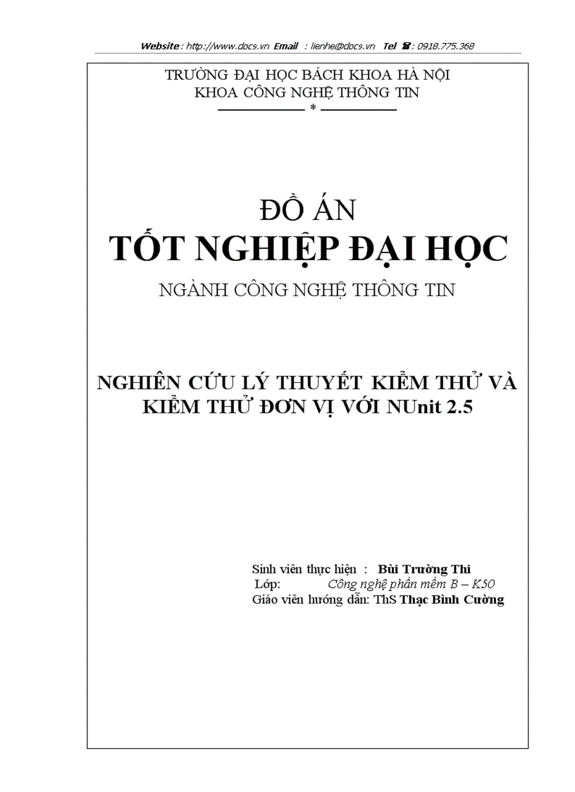 NGHIÊN CỨU LÝ THUYẾT KIỂM THỬ VÀ KIỂM THỬ ĐƠN VỊ VỚI NUnit 2 5