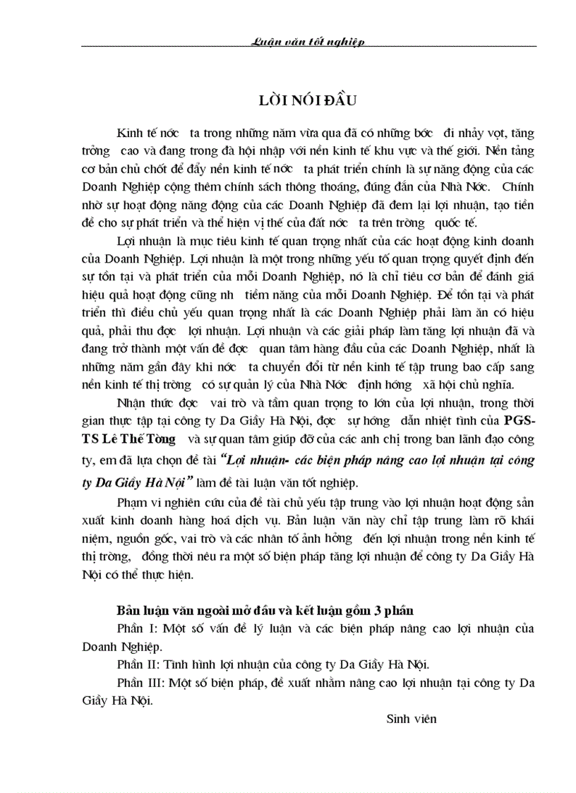 Lợi nhuận các biện pháp nâng cao lợi nhuận tại công ty Da Giầy Hà Nội