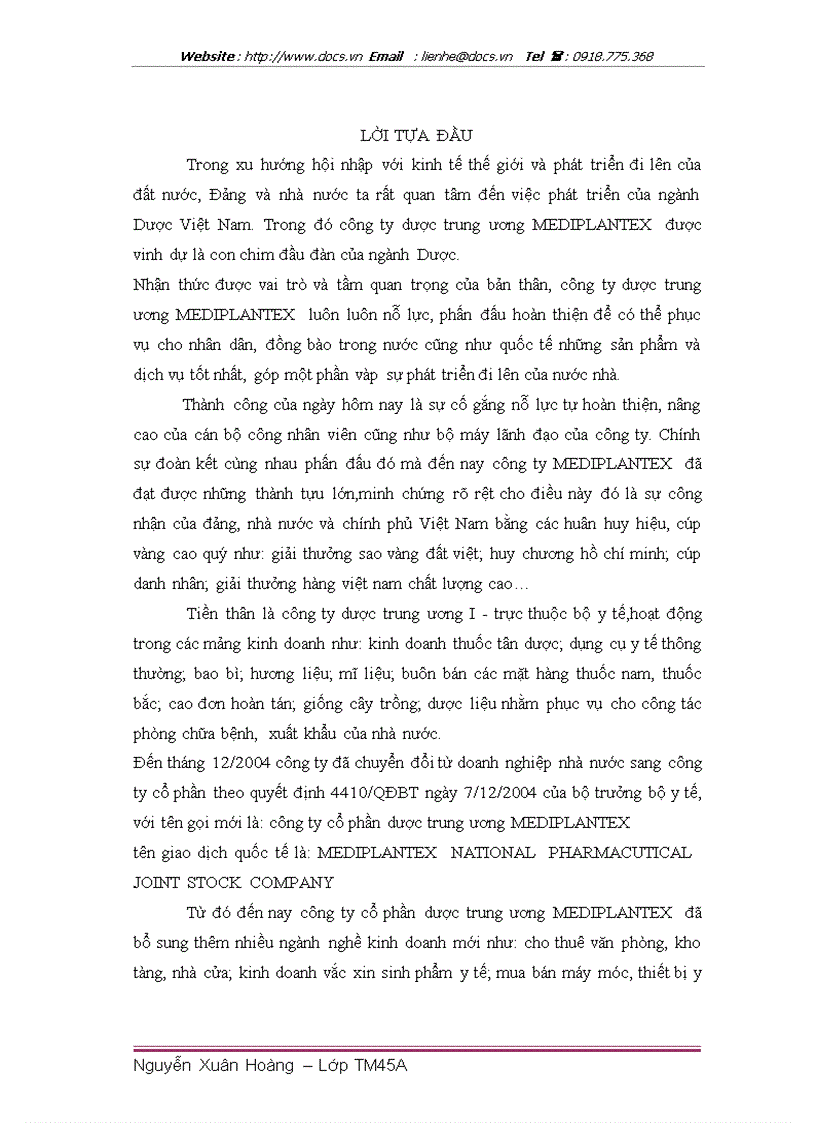 Một số biện pháp đẩy mạnh hoạt động sản xuất kinh doanh của công ty cổ phần dược trung ương MEDIPLANTEX