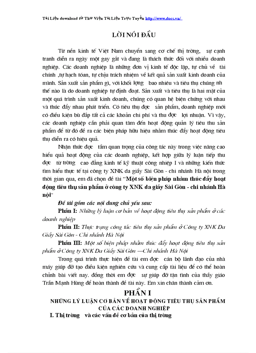 Một số biện pháp nhằm thúc đẩy hoạt động tiêu thụ sản phẩm ở công ty XNK da giầy Sài Gòn chi nhánh Hà nội