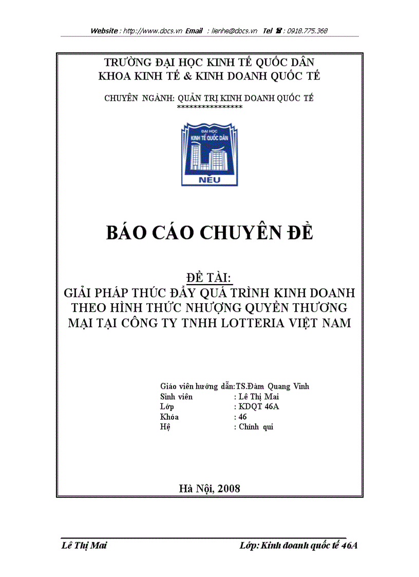 Giải pháp thúc đẩy quá trình kinh doanh theo hình thức nhượng quyền thương mại tại công ty tnhh lotteria việt nam