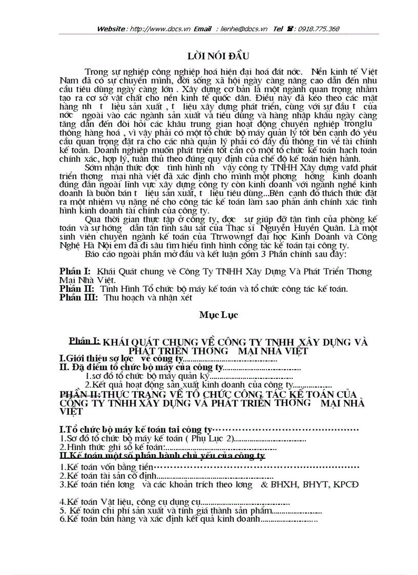 Tình Hình Tổ chức bộ máy kế toán và tổ chức công tác kế toán Công Ty TNHH Xây Dựng Và Phát Triển Thương Mại Nhà Việt