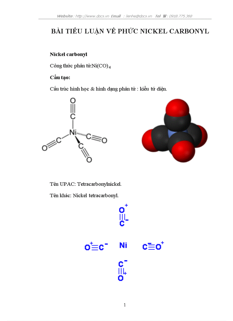 Bài tiểu luận về phức nickel carbonyl