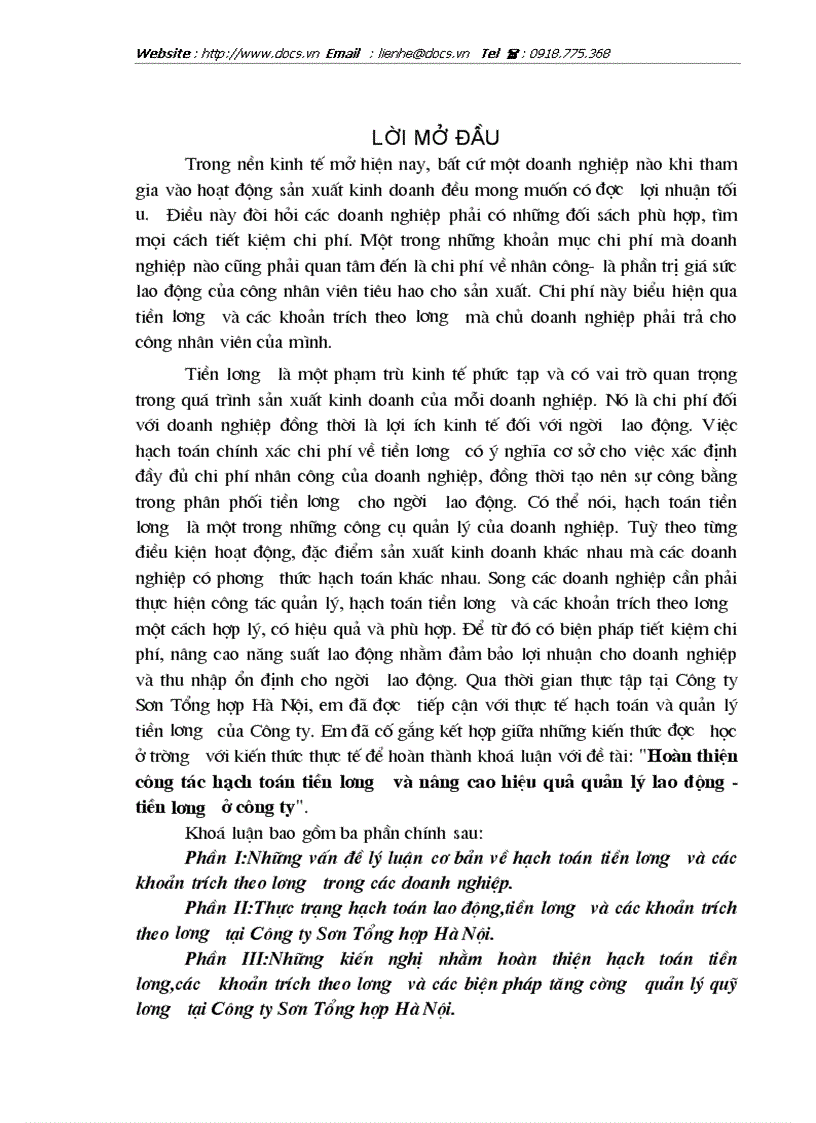 Hạch toán tiền lương và các khoản trích theo lương với việc nâng cao hiệu quả quản lý lao động tiền lương ở Công ty Sơn Tổng hợp Hà Nội