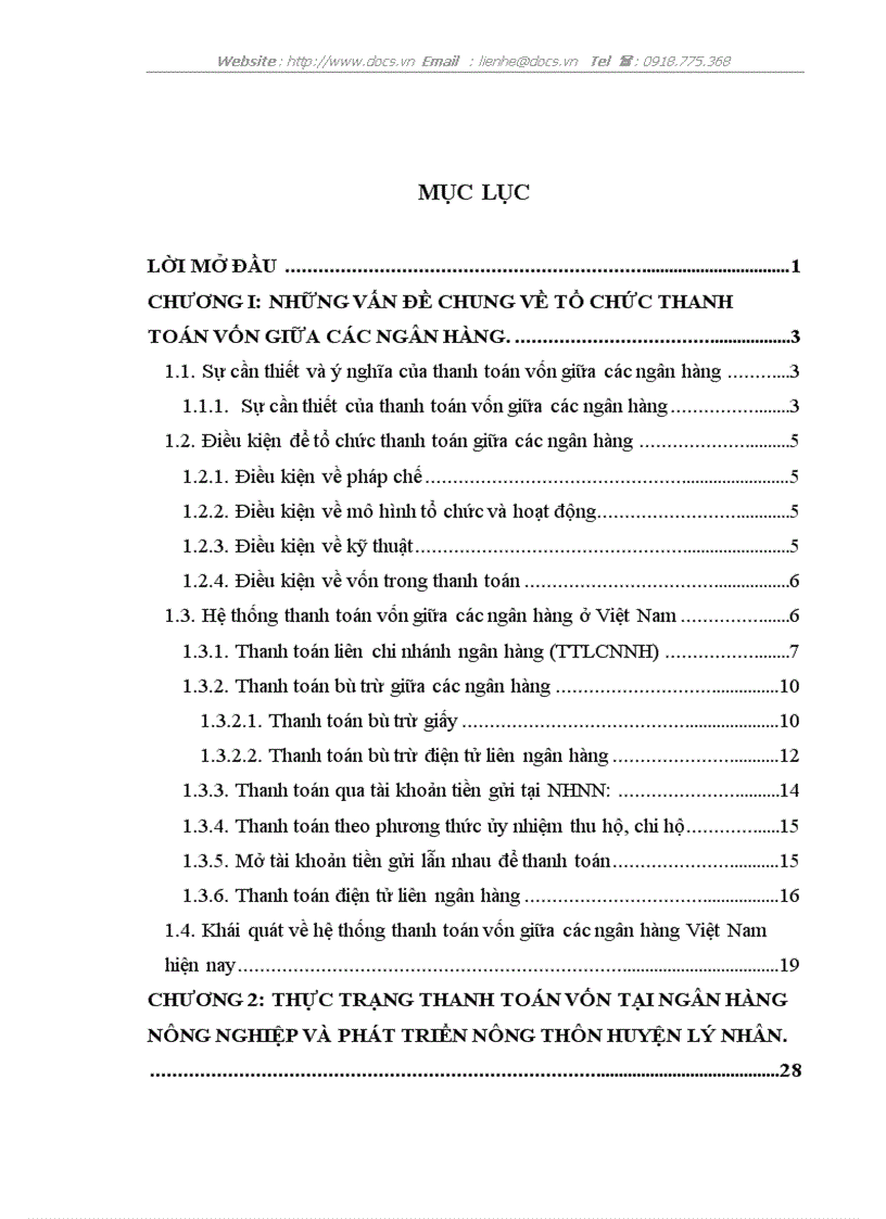 Thanh toán vốn giữa các ngân hàng tại NHNo PTNT huyện Lý Nhân