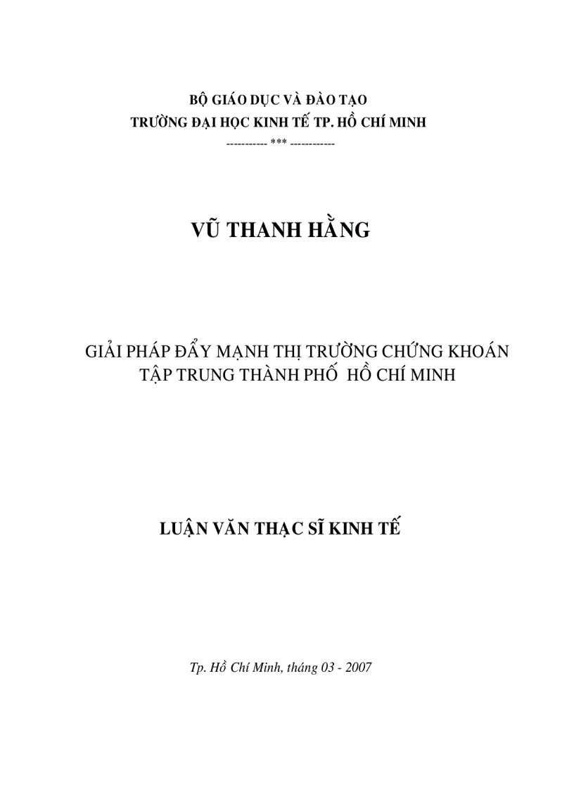 Giải pháp đẩy mạnh thị trường chứng khoán tập trung TP Hồ Chí Minh