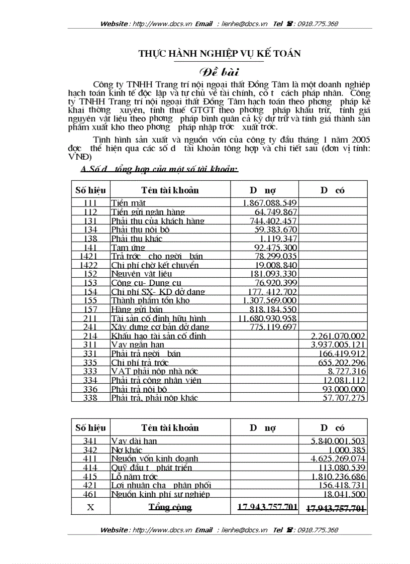 Kế toán tổng hợp tại Công ty TNHH trang trí nội ngoại thất Đồng Tâm các nghiệp vụ tài khoản chữ T