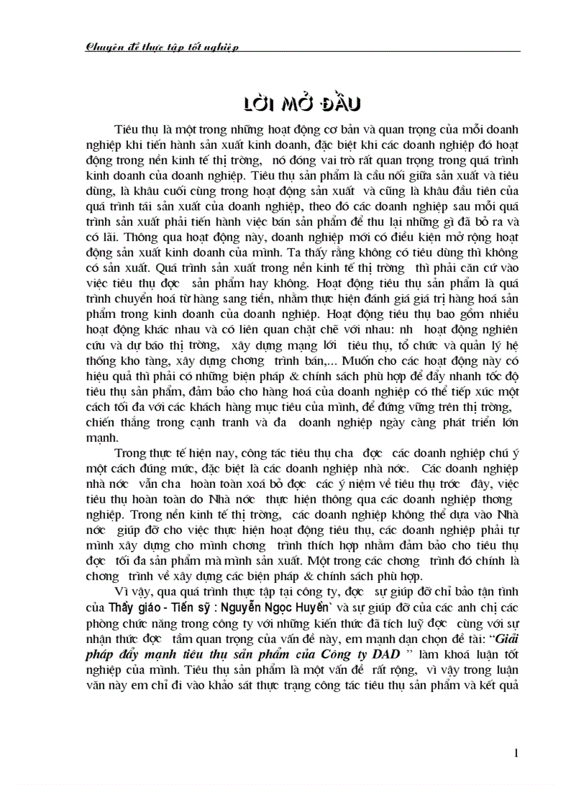 Giải pháp đẩy mạnh tiêu thụ sản phẩm của Công ty DAD