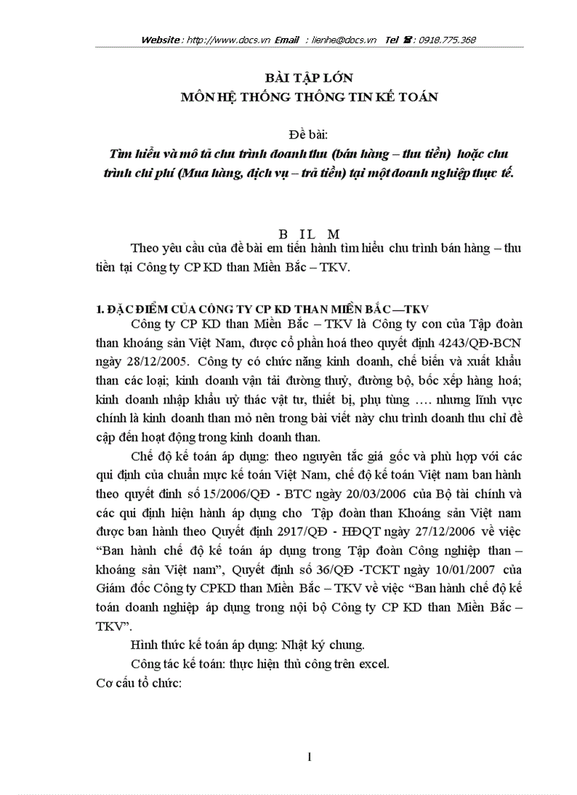 Tìm hiểu và mô tả chu trình doanh thu bán hàng thu tiền hoặc chu trình chi phí Mua hàng dịch vụ trả tiền tại một doanh nghiệp thực tế