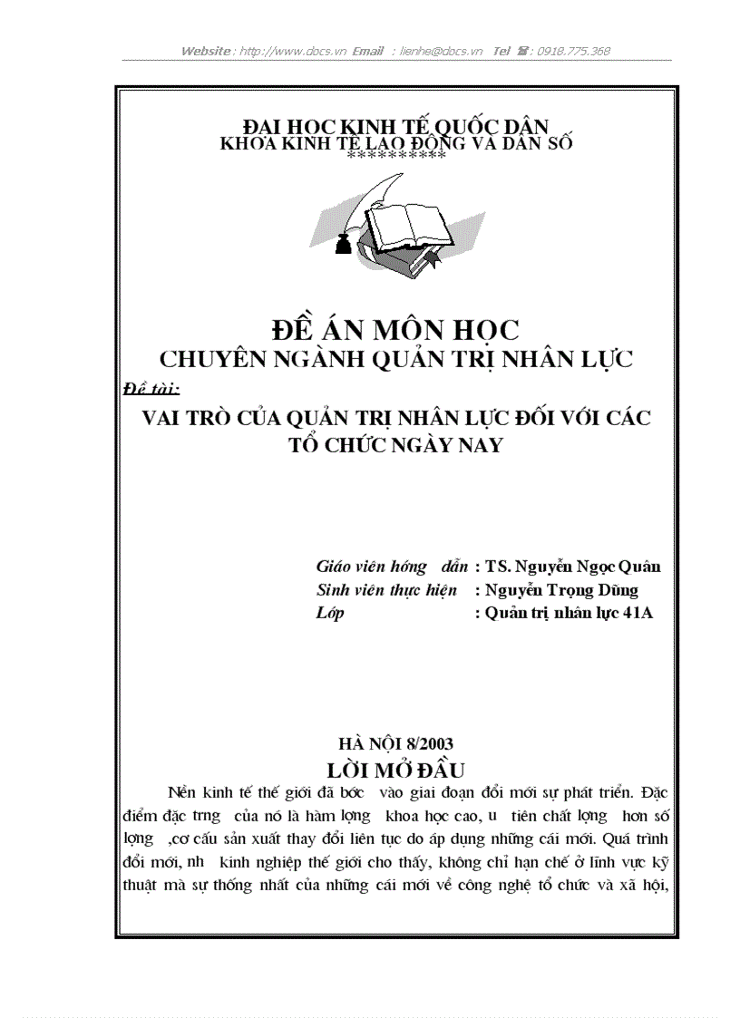 Vai trò của quản trị nhân lực đối với các tổ chức ngày nay