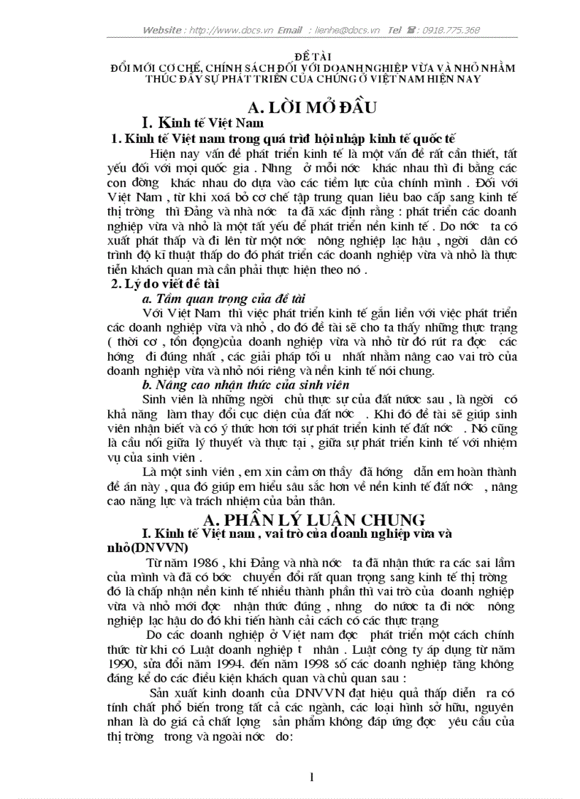 Đổi mới cơ chế chính sách đối với doanh nghiệp vừa và nhỏ nhằm thúc đẩy sự phát triển của chúng ở việt nam hiện nay
