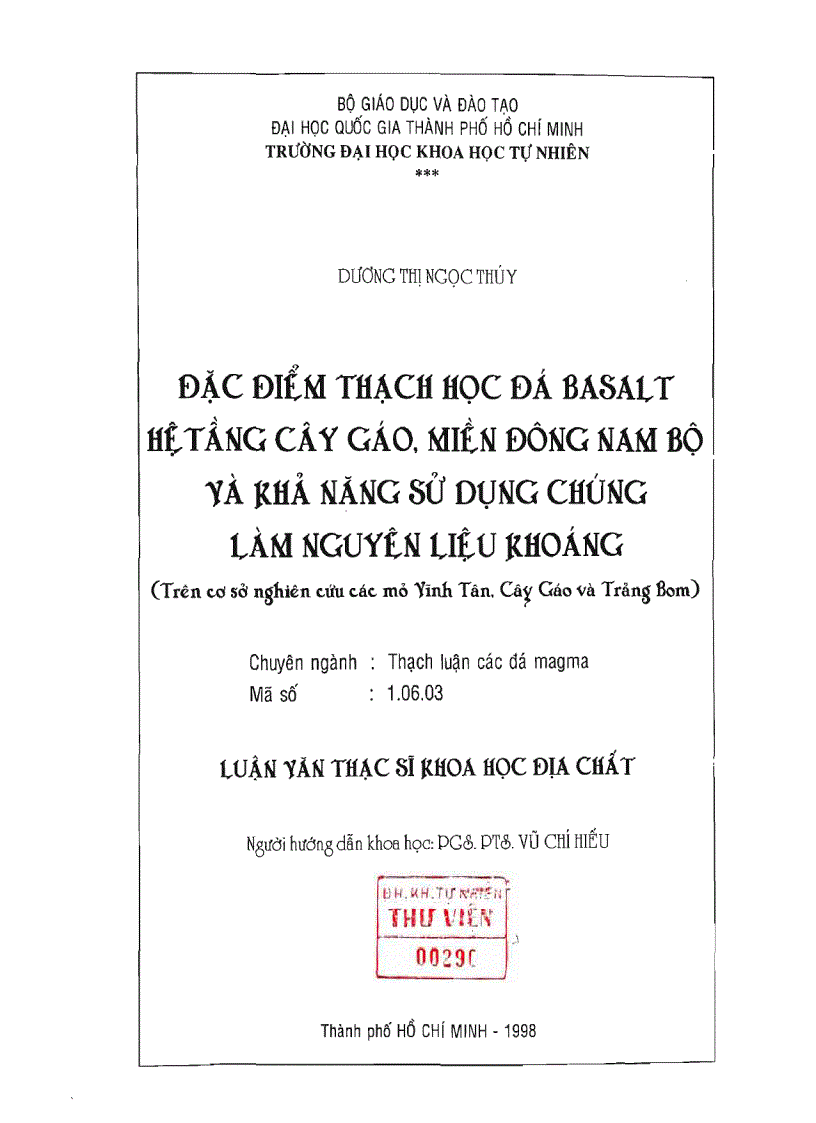 Đặc điểm thạch học đá basalt hệ thống cây gáo miền đông nam bộ và khả năng sử dụng chúng làm nguyên liệu khoáng hóa