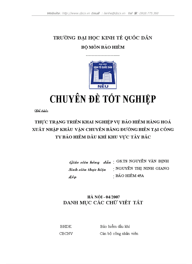 Thực trạng triển khai nghiệp vụ bảo hiểm hàng hoá xuất nhập khẩu vận chuyển bằng đường biển tại công ty bảo hiểm dầu khí khu vực tây bắc