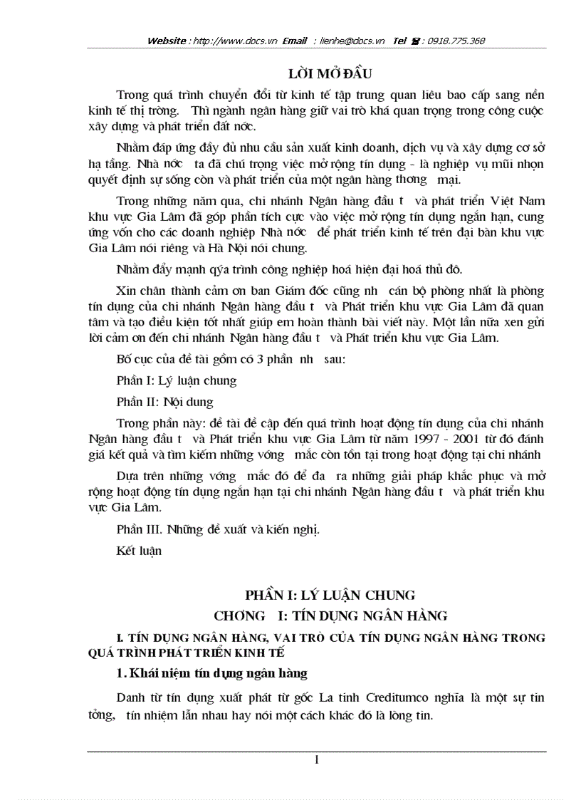 Quá trình hoạt động tín dụng của chi nhánh Ngân hàng đầu tư và Phát triển khu vực Gia Lâm từ năm 1997 200