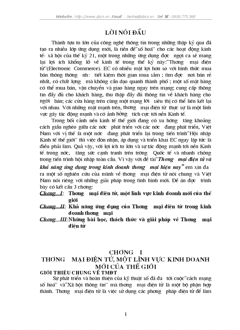 Thương mại điện tử và khả năng ứng dụng trong kinh doanh thương mại hiện nay