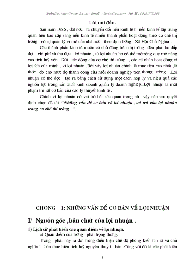 Những vấn đề cơ bản về lợi nhuận và vai trò của lợi nhuận trong cơ chế thị trường