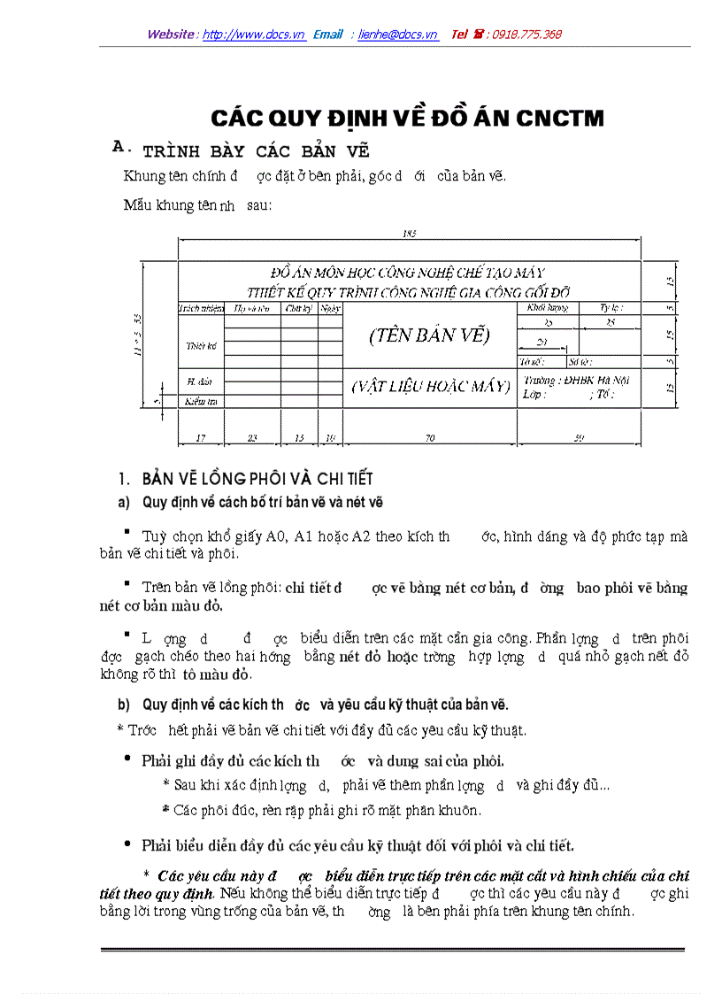 Các quy định về đồ án cnctm