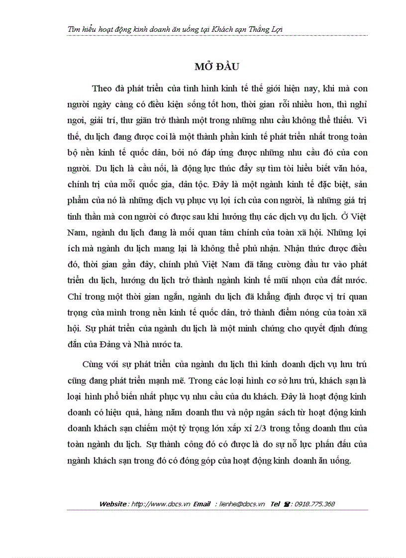 Tìm hiểu hoạt động kinh doanh ăn uống tại Khách sạn Thắng Lợi
