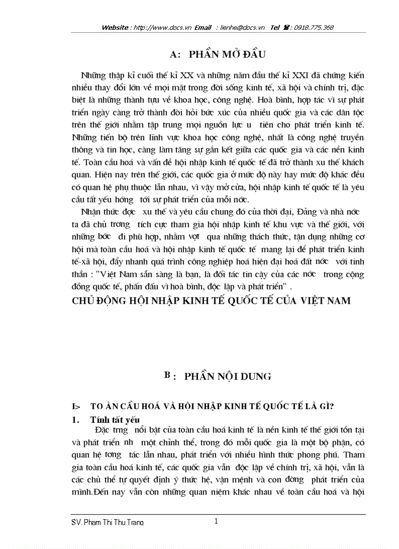 Chủ động hội nhập kinh tế quốc tế của việt nam