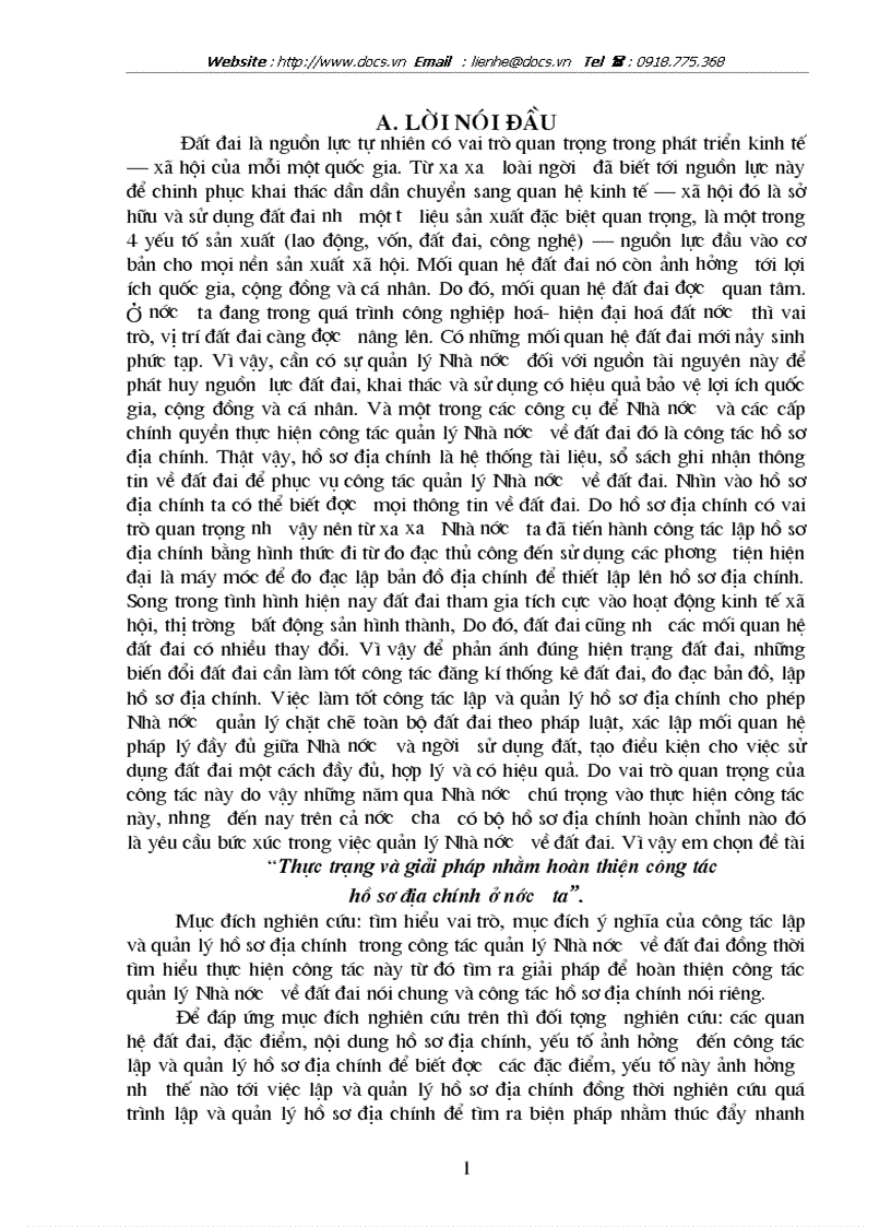Thực trạng và giải pháp nhằm hoàn thiện công tác hồ sơ địa chính ở nước ta