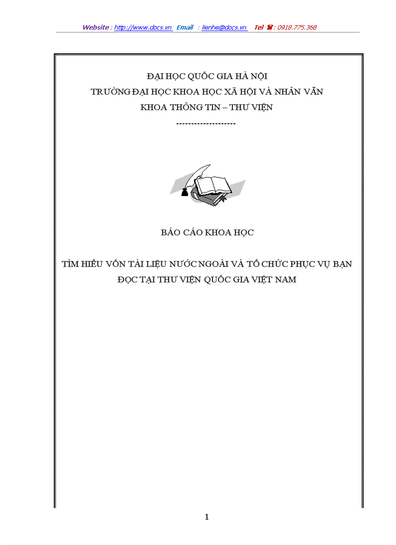 Tìm hiểu vốn tài liệu nước ngoài và tổ chức phục vụ bạn đọc tại thư viện quốc gia việt nam