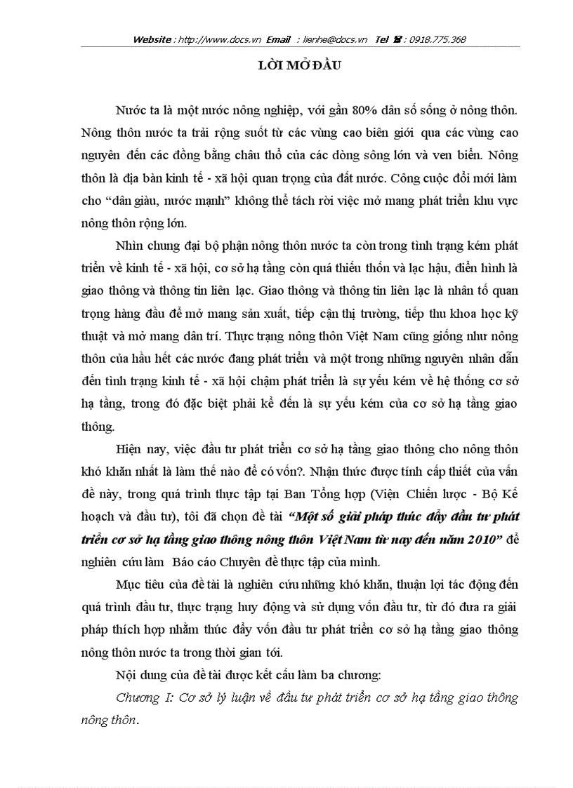 Một số giải pháp thúc đẩy đầu tư phát triển cơ sở hạ tầng giao thông nông thôn Việt Nam từ nay đến năm 2010