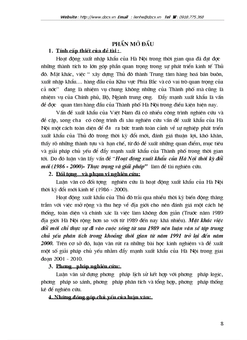Hoạt động xuất khẩu của Hà Nội thời kỳ đổi mới 1986 2000 Thực trạng và giải pháp