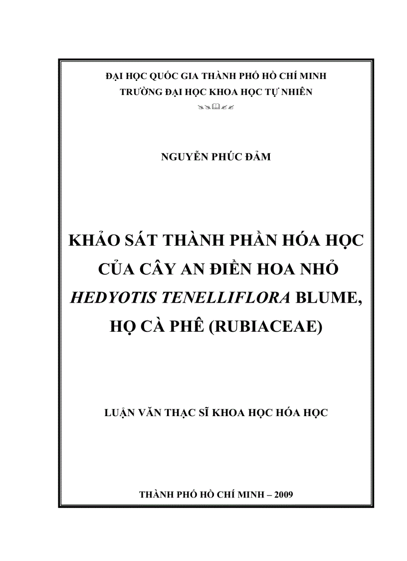 Khảo sát thành phần hóa học của cây an điền hoa nhỏ hedyotis tenelliflora blume họ cà phê rubiaaceae