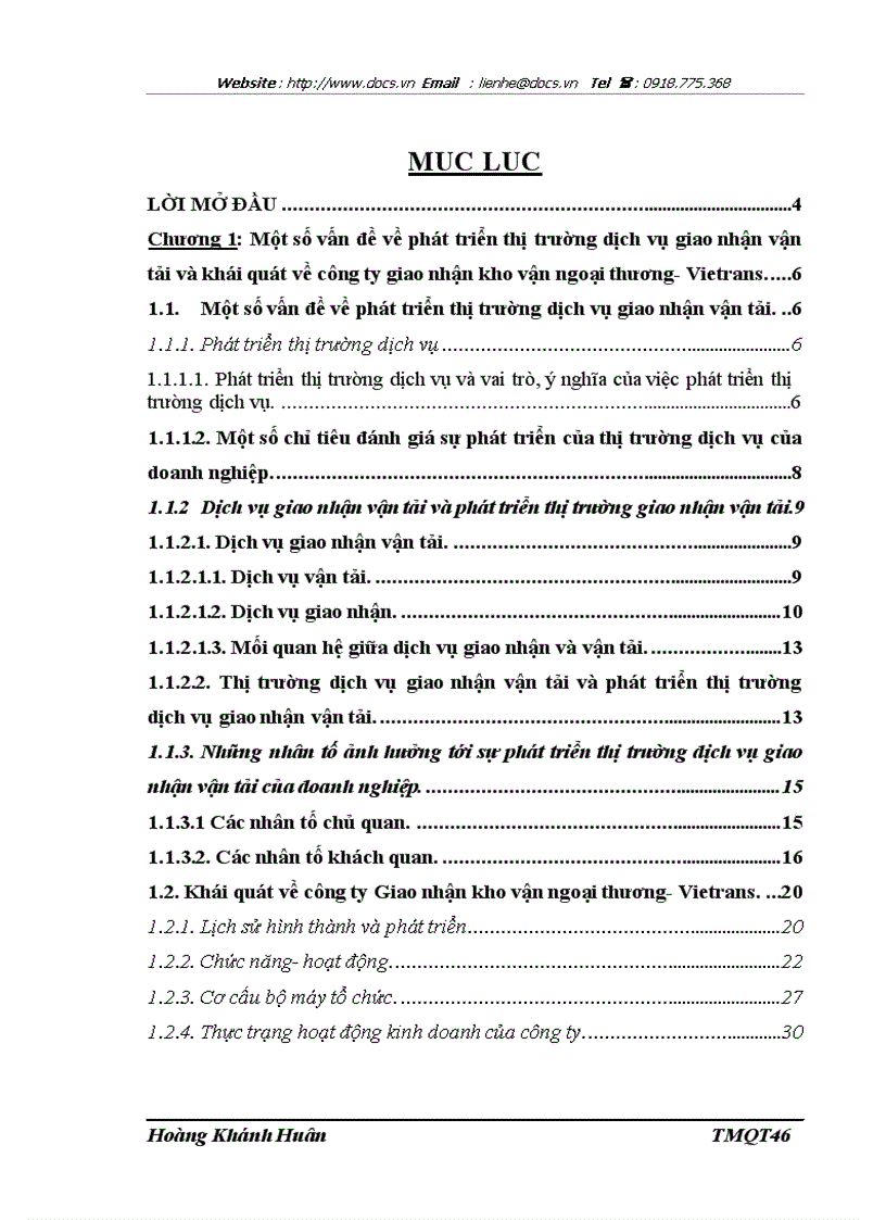 Một số biện pháp nhằm phát triển thị trường giao nhận vận tải tại công ty giao nhận kho vận ngoại thương VIETRANS