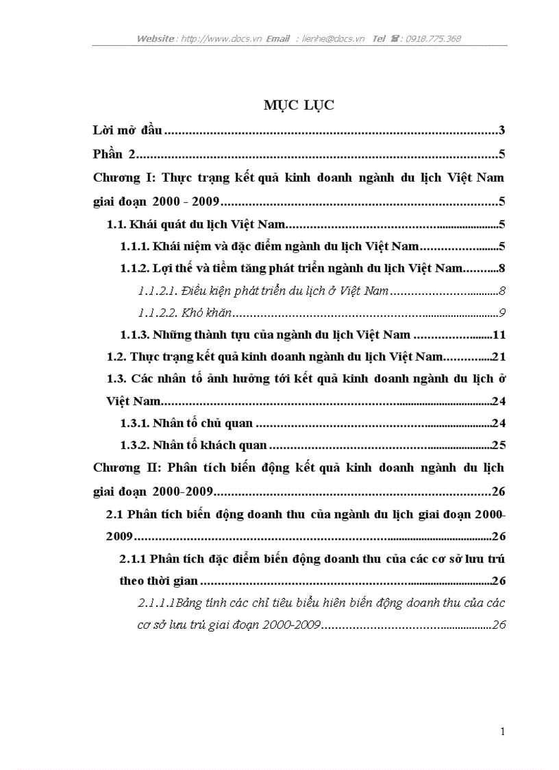 Phân tích thống kê biến động kết quả kinh doanh ngành du lịch Việt Nam giai đoạn 2000 2009