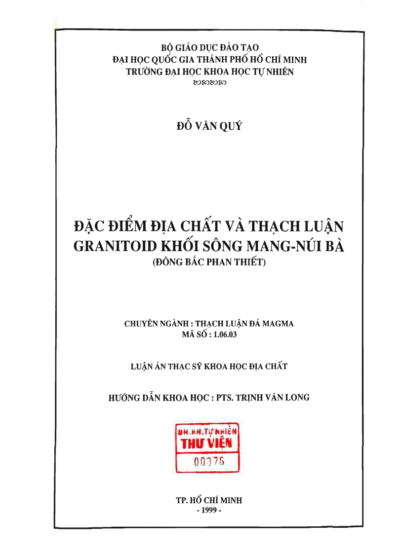 Đặc điểm địa chất và thạch luận granitoit khối sông mang núi bà đông bắc phan thiết