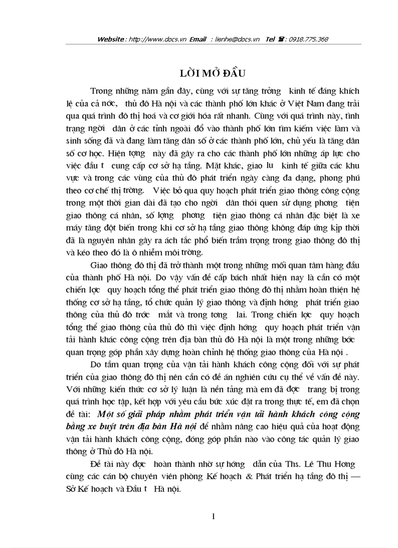 Một số giải pháp nhằm phát triển vận tải hành khách công cộng bằng xe buýt trên địa bàn Hà nội