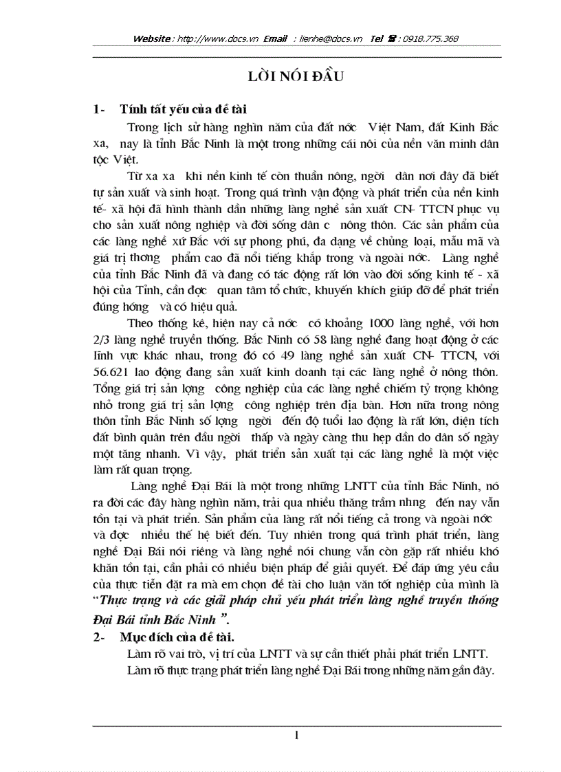 Thực trạng và các giải pháp chủ yếu phát triển làng nghề truyền thống Đại Bái tỉnh Bắc Ninh