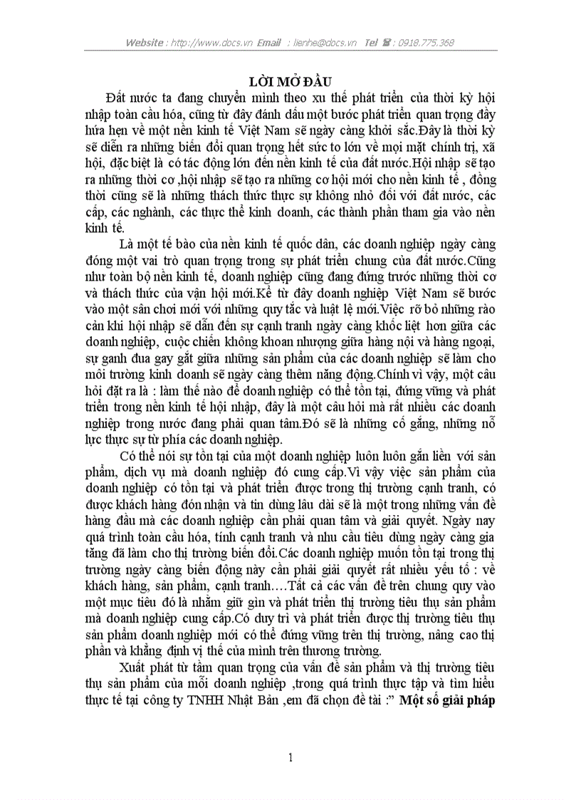 1số giải pháp nhằm giữ gìn phát triển thị trường sản phẩm của C ty TNHH Nhật Bản