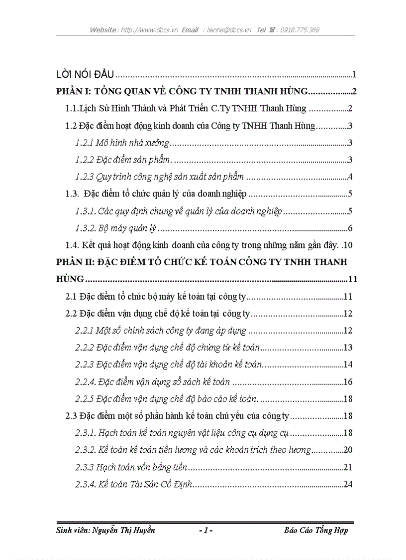 Báo cáo tổng hợp tại Công ty TNHH Thanh Hùng