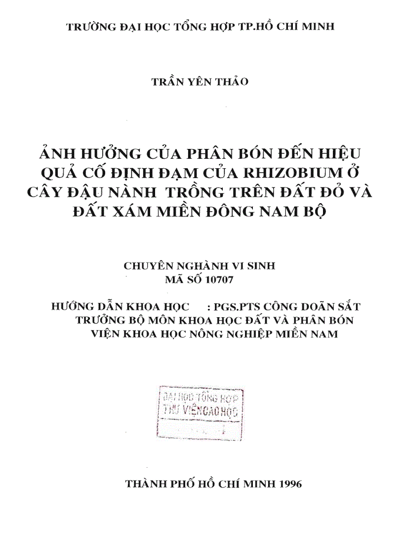 Ảnh hưởng của phân bón đến hiệu quả cố định đạm của rhizobium ở cây đậu nành trồng trên đất đỏ và đất xám miền đông nam bộ