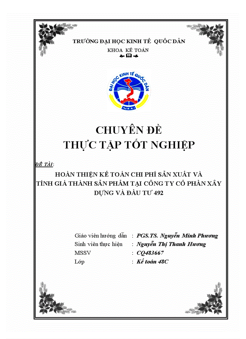 Hoàn thiện kế toán chi phí sản xuất và tính giá thành sản phẩm tại công ty cổ phần xây dựng và đầu tư 492