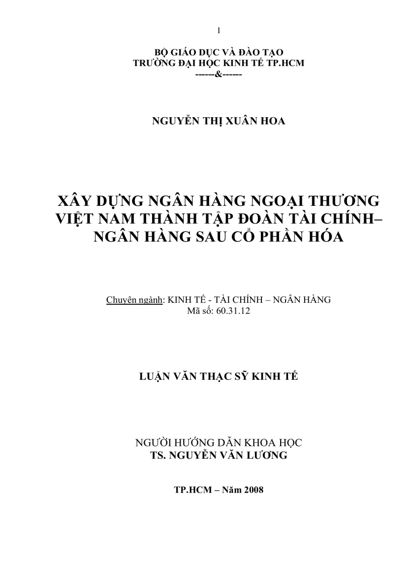 Xây dựng ngân hàng ngoại thương VIệt Nam thành tập đoàn tài chính ngân hàng sau cổ phần hóa