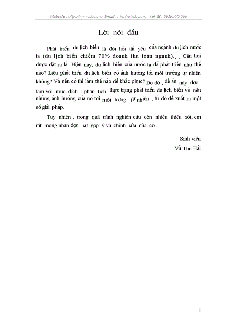 Pha t triê n du li ch biê n và ảnh hưởng của nó tơ i môi trươ ng tư nhiên ơ Việt Nam