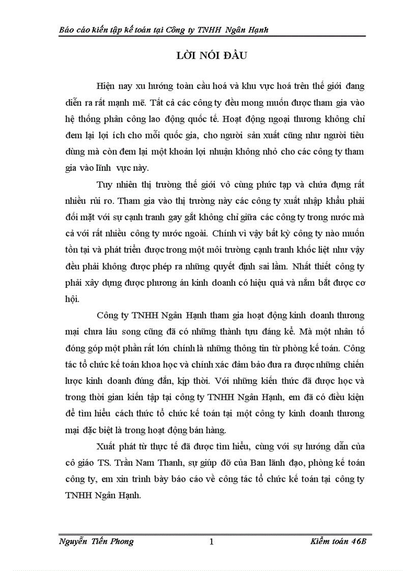 Báo cáo kiến tập kế toán tại Công ty TNHH Ngân Hạnh