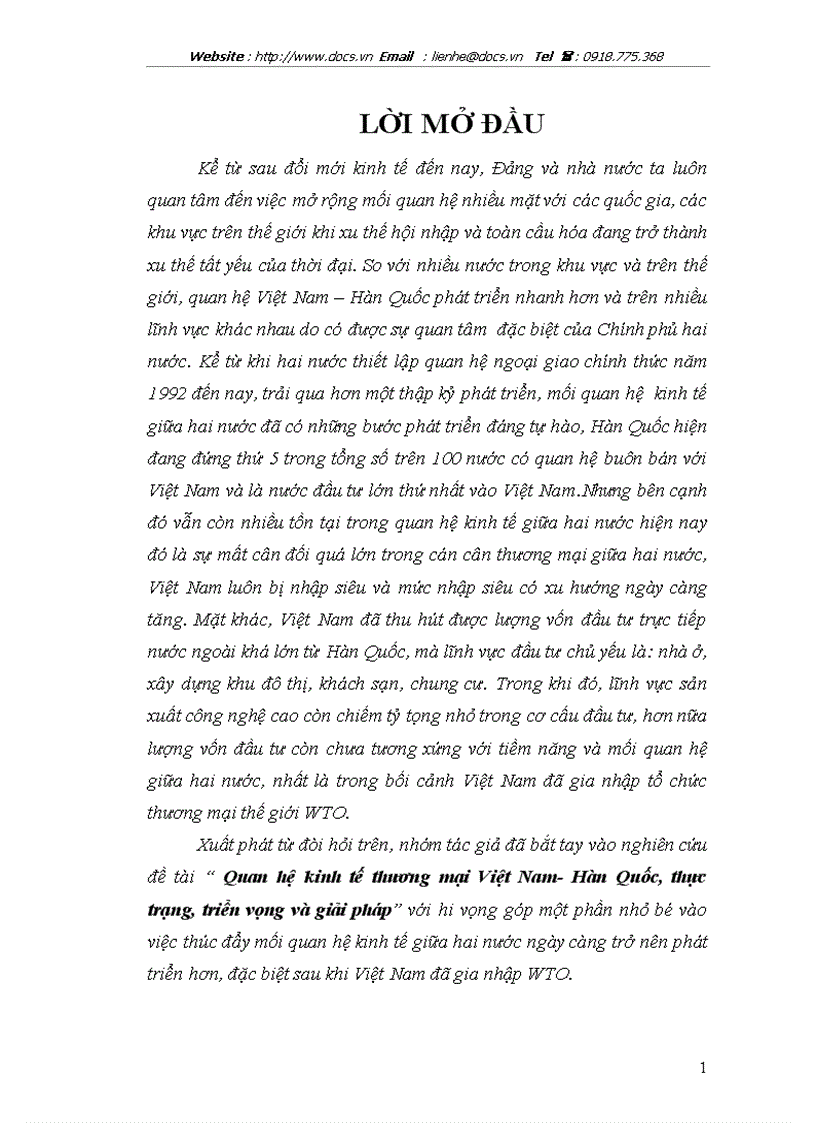 Quan hệ kinh tế thương mại Việt Nam Hàn Quốc thực trạng triển vọng và giải pháp