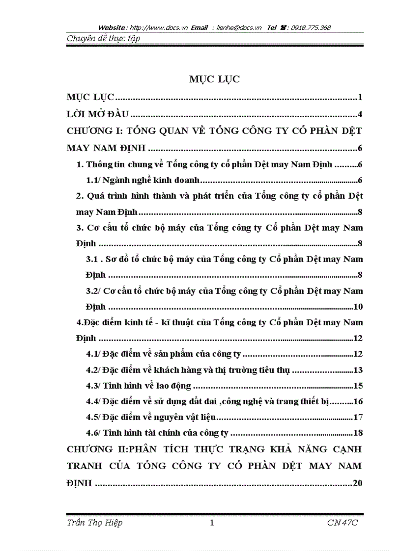 Giải pháp nhằm nâng cao khả năng cạnh tranh của tổng công ty cổ phần Dệt May Nam Định