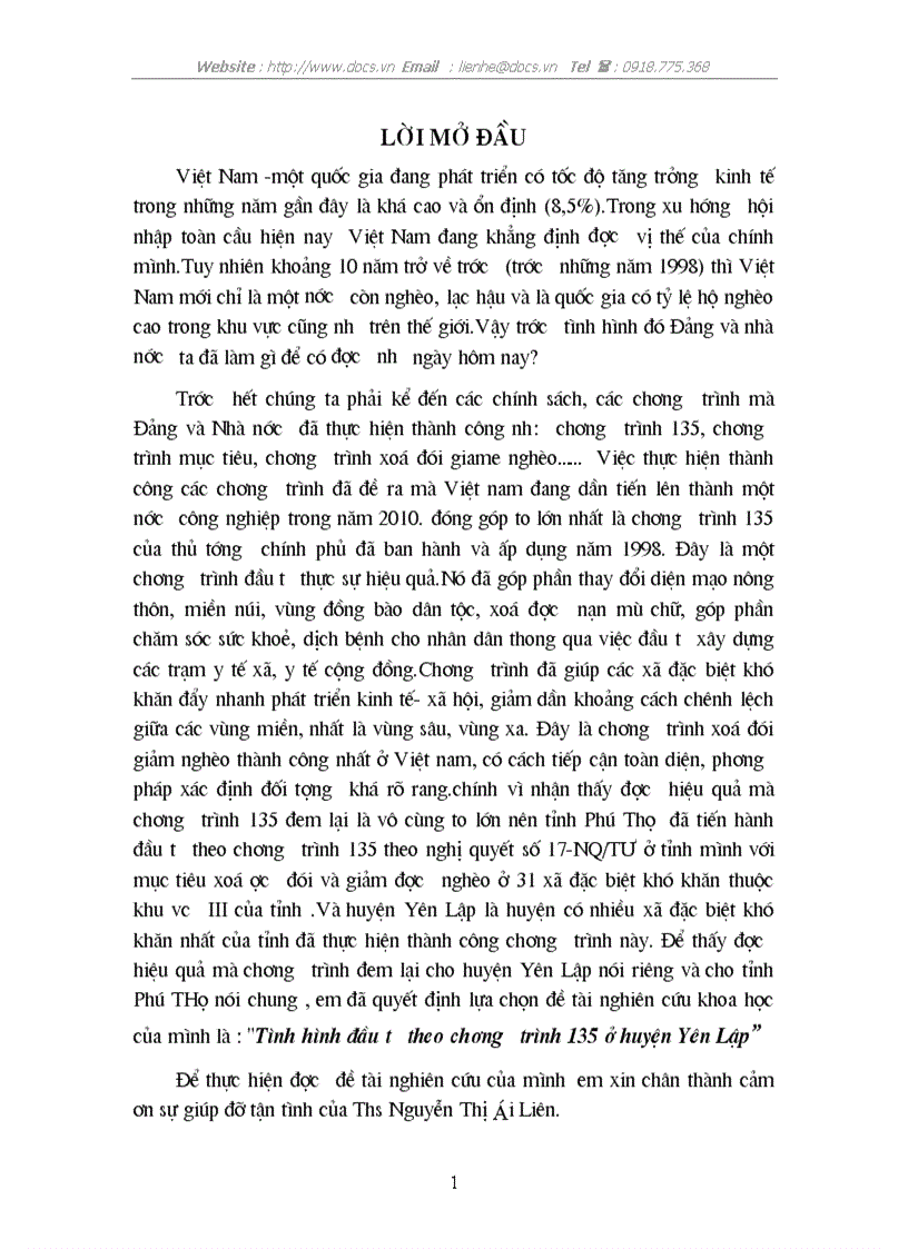 Tình hình đầu tư theo chương trình 135 ở huyện Yên Lập