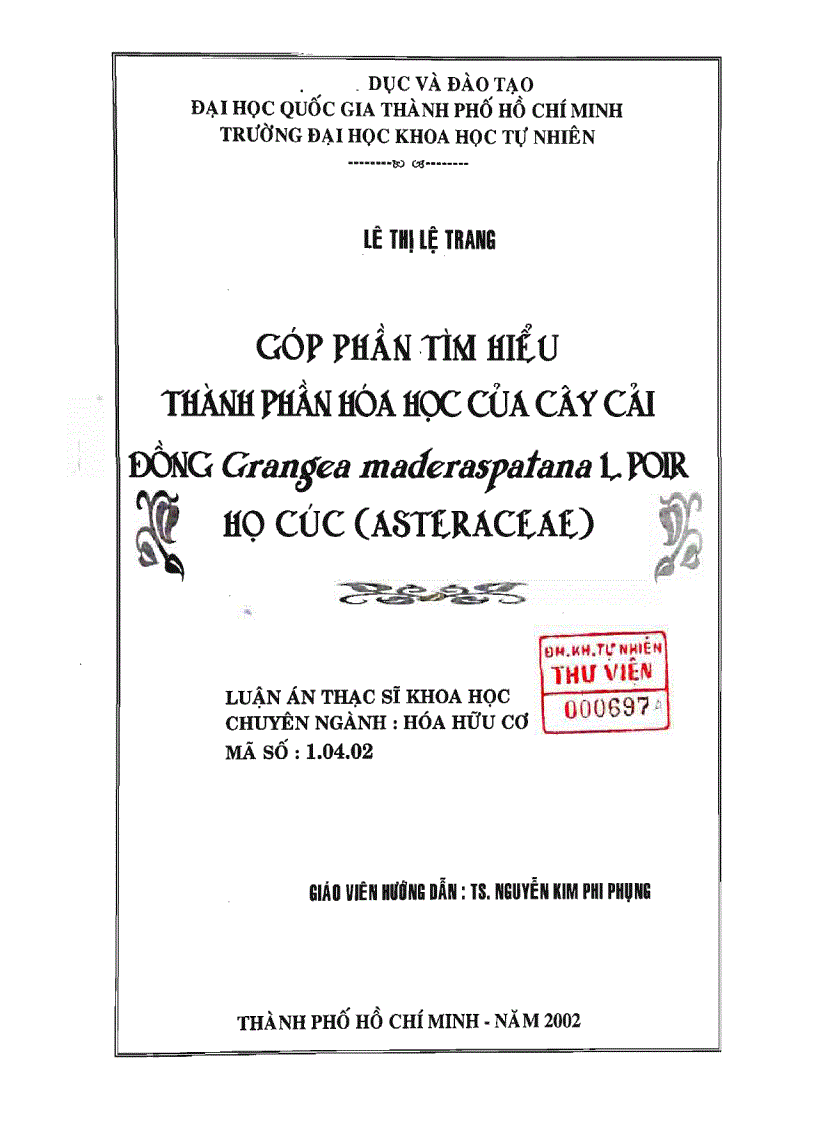 Góp phần tìm hiểu thành phần hóa học của cây cải đồng grangea maderaspatana l poir họ cúc asteraceae